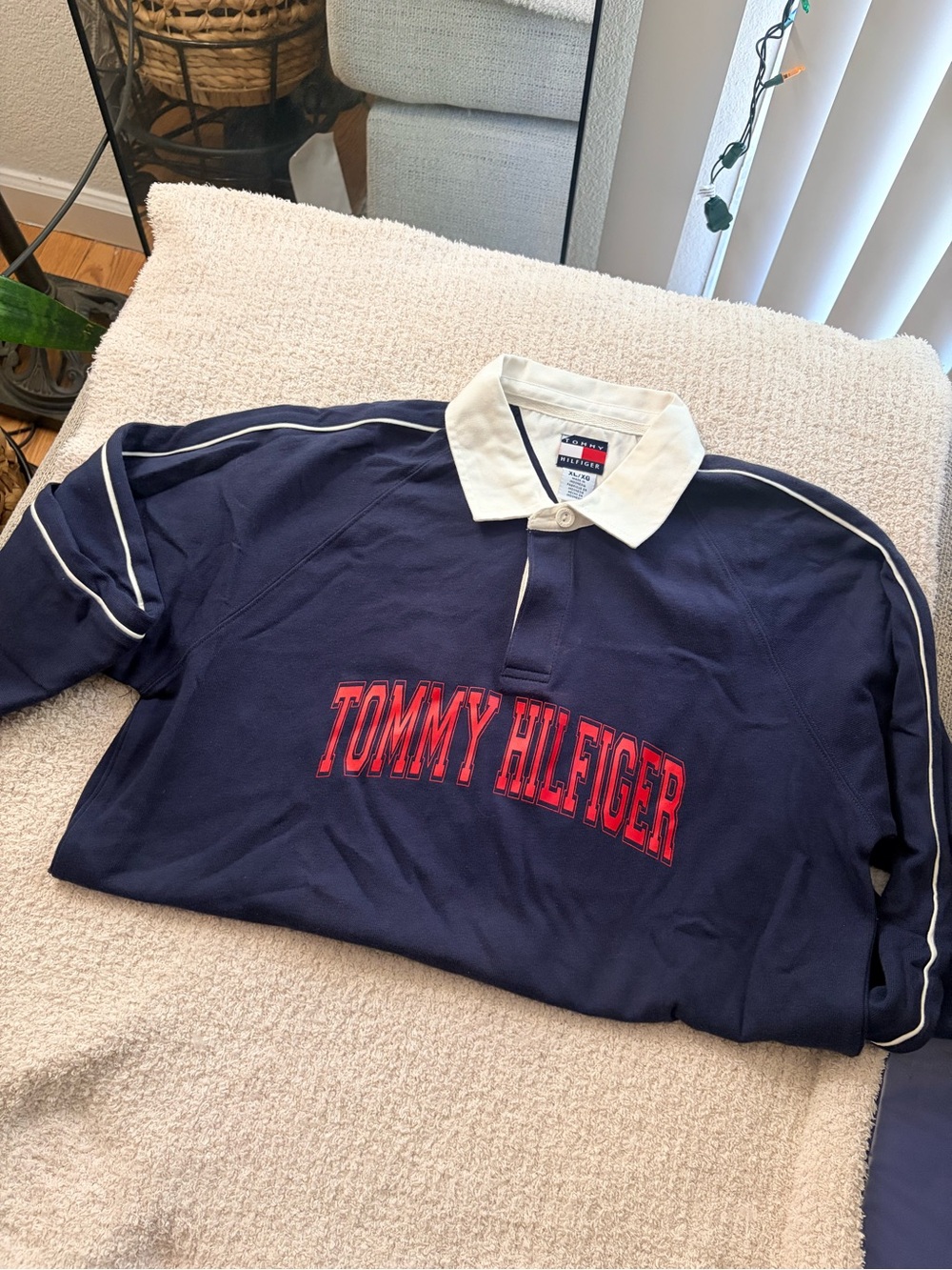 Tommy Hilfiger Navy Polo with White Collar and Red Logo